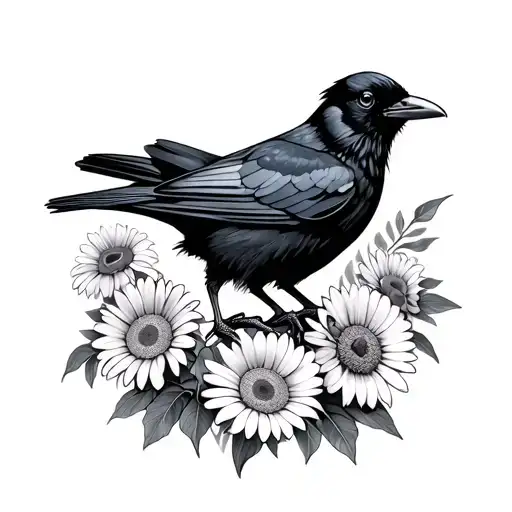 Crow And Gerber Daisies