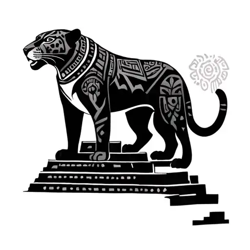 Aztec Jaguar With Aztec Pyramid