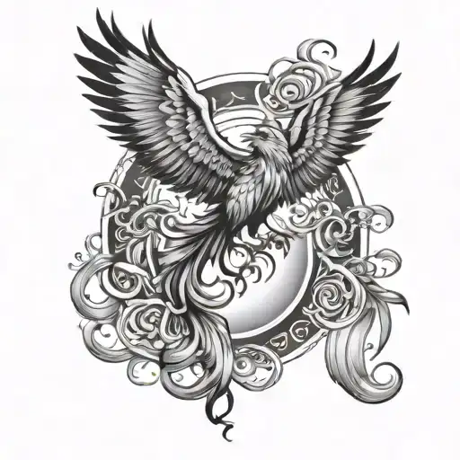 Phoenix Flying Over The Sun And The Darkness Of Midnight