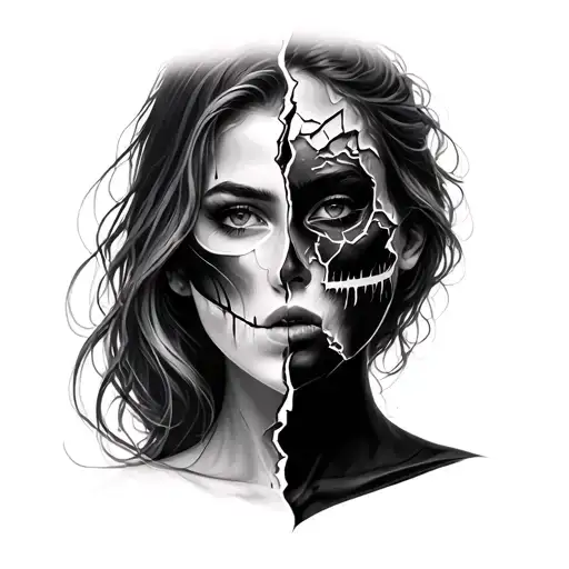 Women Broken Face Mask Split In Half