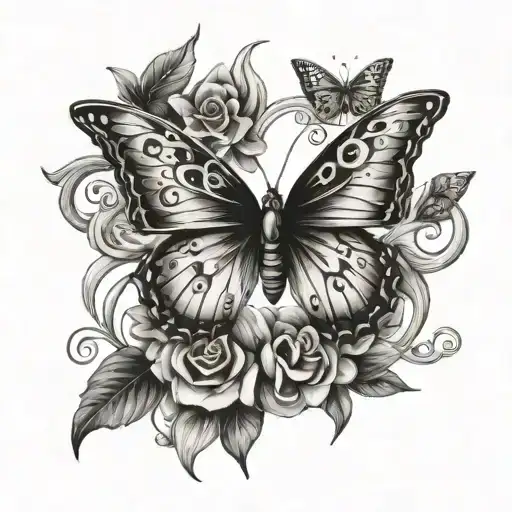 Butterfly With A Floral Cross Design Intertwined With Outdoor Elements