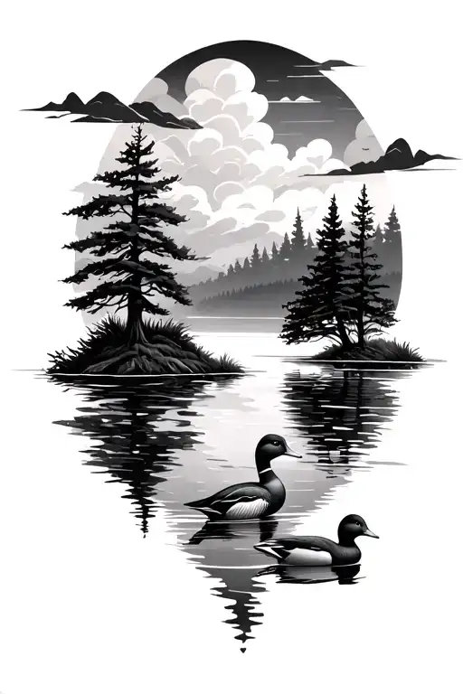 Ducks And Trees And Water And Clouds