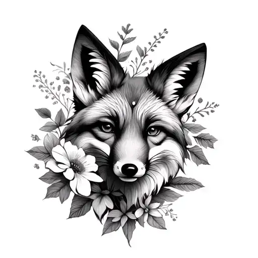 Engraving With Flowers Aporotnik And A Fox Cut Off The Head