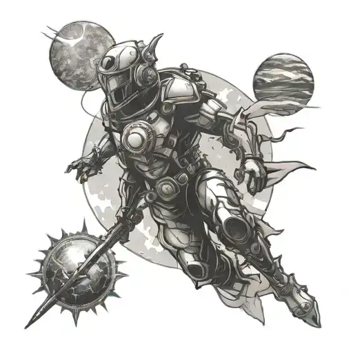 A Zaw Gyil Classic Hero Standing Proudly Under A Radiant Sun In A Space-themed Setting