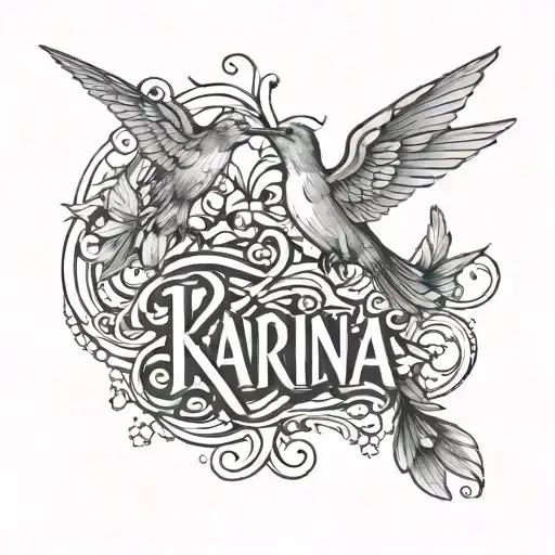 Karina's Name In A Creative Musical Font With Hummingbirds Flying Around It