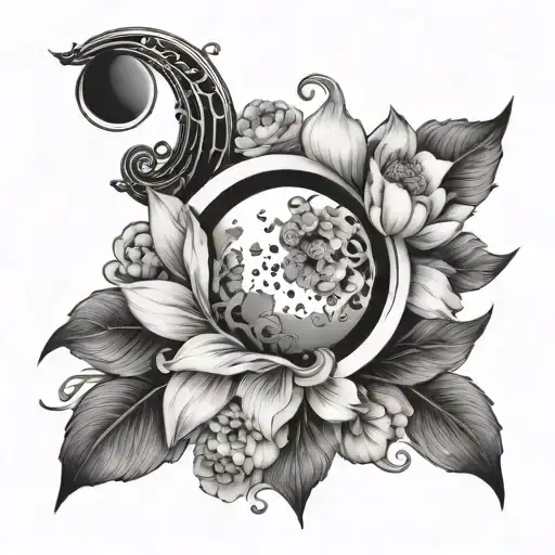 Cresent Moon And Louts Flower Blooming