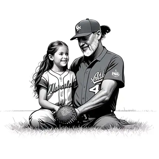 Grandfather Dad And Daughter On A Baseball Field