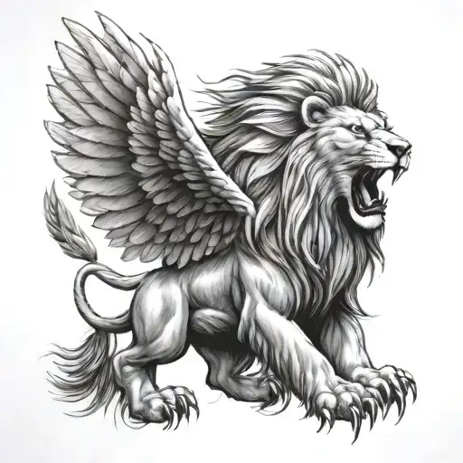 Soaring Eagle And Lion Roaring