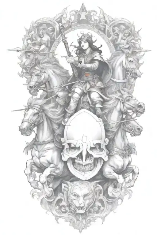 Woman Warriors Riding Into Battle Scene