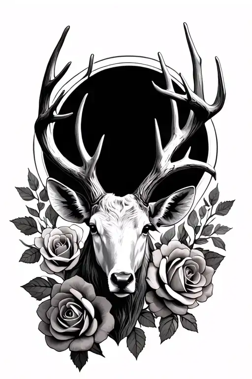 Deer Antler With Roses Around It