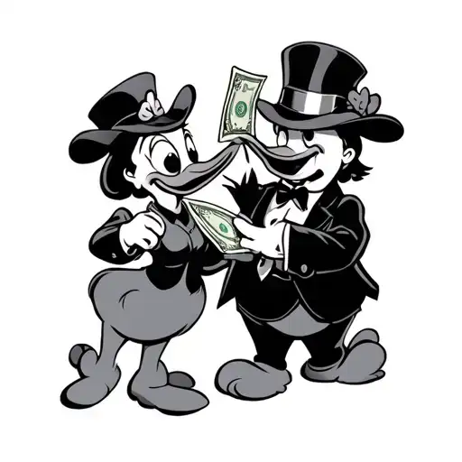 Uncle Scrooge Mcduck And Mrs Crab Holding Money