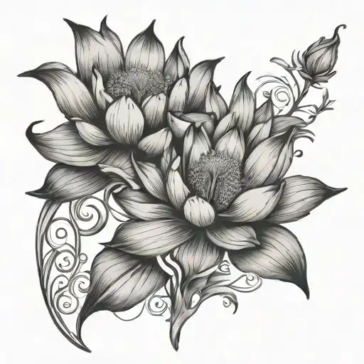 Vertical Lotus With Larkspur Flower Vines Drawing