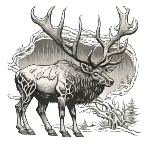 Bull Elk With Trout Skeleton