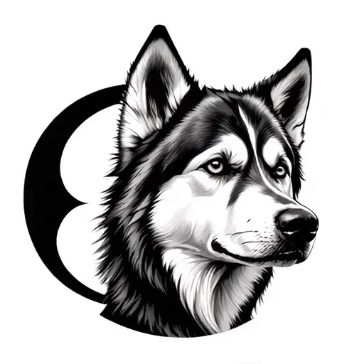 Grey Husky And Moon Phases