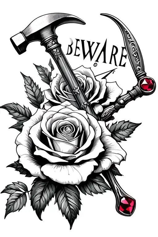 Roses And Rubies With Compass And Hammer That Says Beware