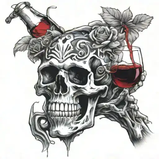 A Boney Skeleton Pouring Wine Into A Skull-shaped Glass That Loves The Grateful Dead