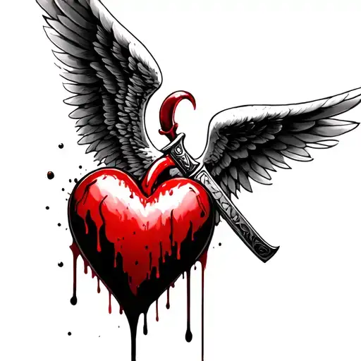 Betrayal Tattoo With A Fallen Angel Broken Wings And A Bleeding Heart With A Knife