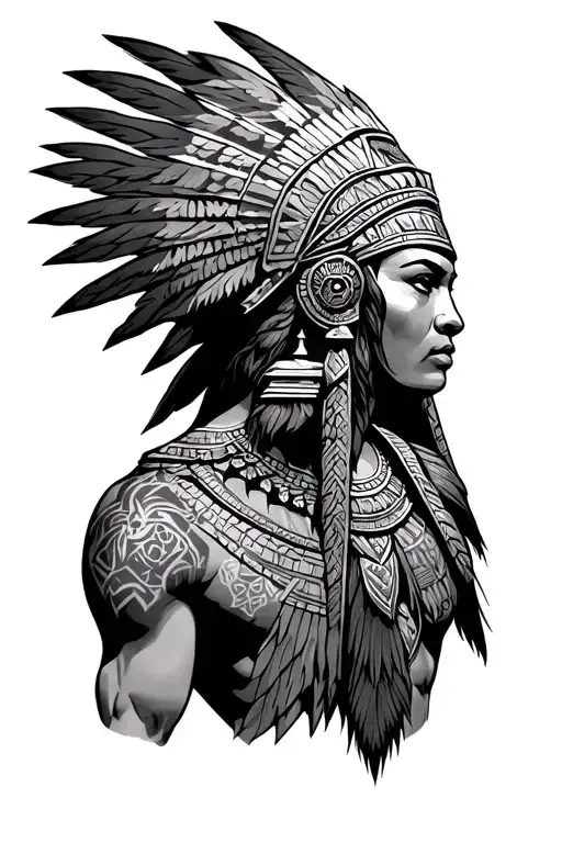 Aztec Full Back Piece Incorporating Warrior And Mythology