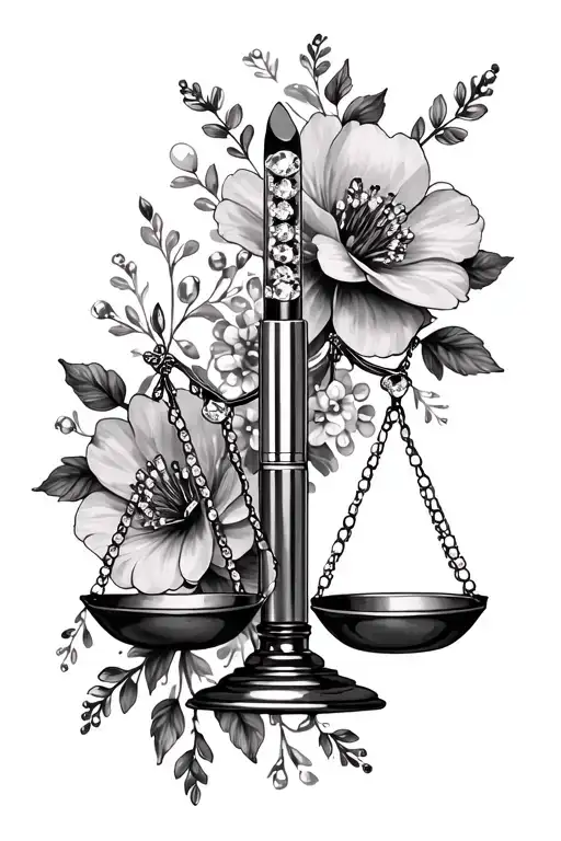 Rhinestone Tube Of Lipstick As A Balancing Scale With Cosmo Flowers Around It