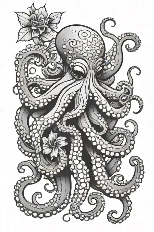 Octopus And Violet Flower
