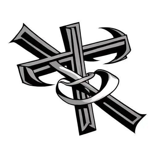 Incarnation Symbol Intertwined With Greek Cross Behind