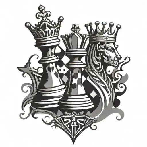 Chess King And Queen Abstract Design Combining Elements With Other Chess Pieces In Background