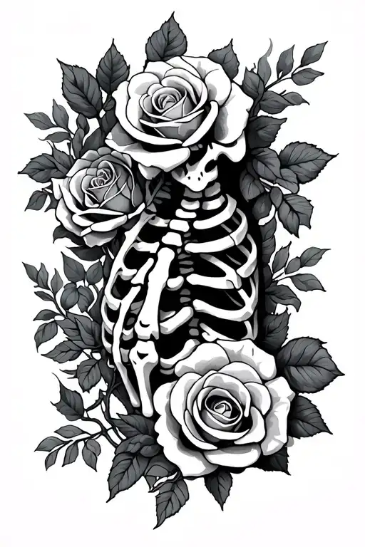 Skeleton Arm And Roses Intertwined