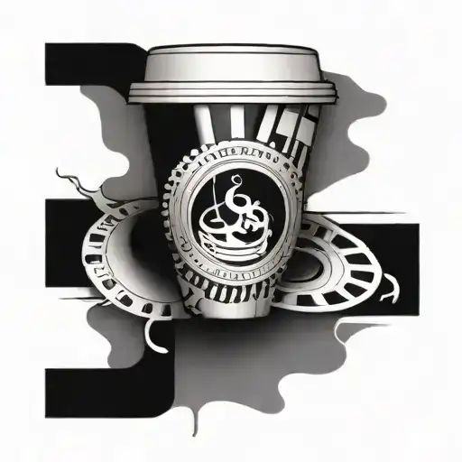 A Coffee Cup With A Film Strip Wrapping Around It