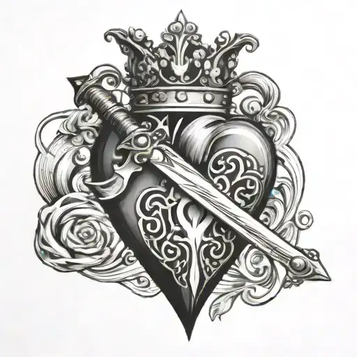 Real Heart With Crown A Sword On Its Head