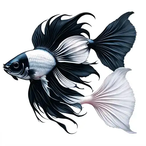 Black Betta Fish White Betta Fish Over Gemini Symbol And Leo Symbol Intertwined