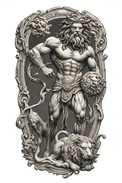 Greek God Atlas And Lion