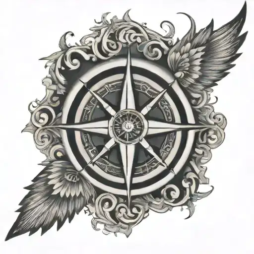 Design A Tattoo Of A Compass Rose With Wings Made Entirely Of Black