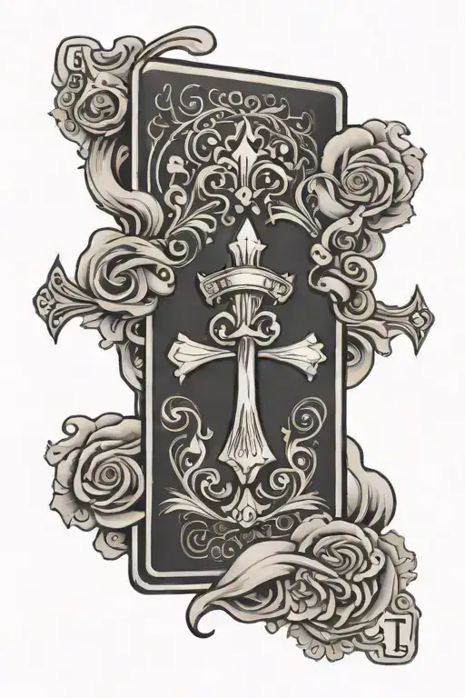 Ace Cards With Cross And Background Symbolizing