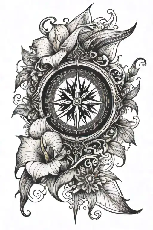 Compass Arrow Calla Lilly Line Work