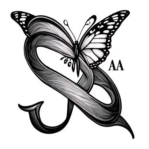 U And A Letters That Incorporate And Hide In Design Of Infinity Symbol With Mini Butterfly