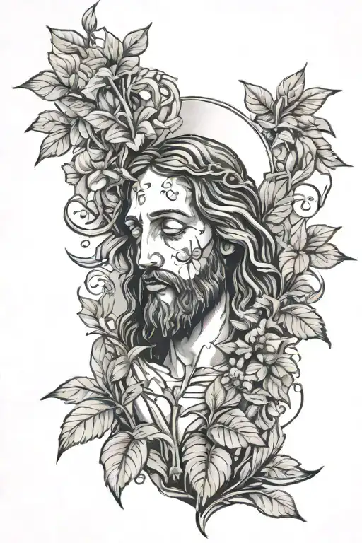 Jesus Giving Plants Growing From A Broken
