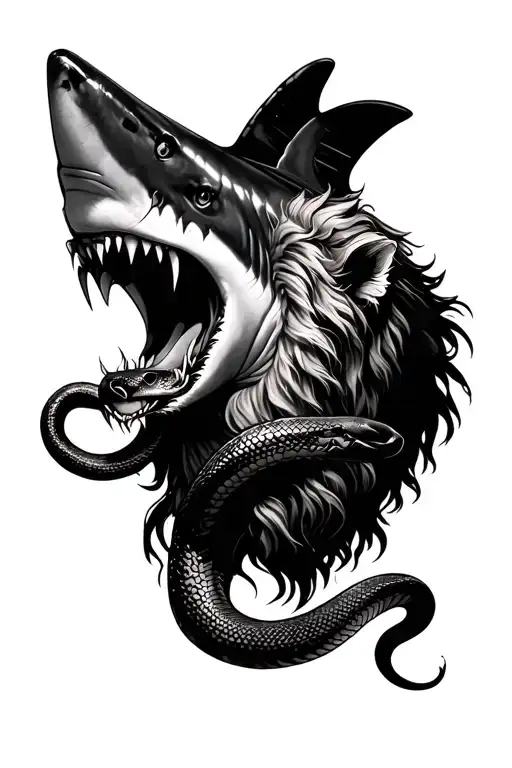 A Shark With A Lion With A Snake