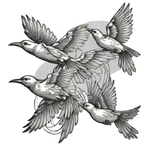 Birds Flying Away Line Drawing