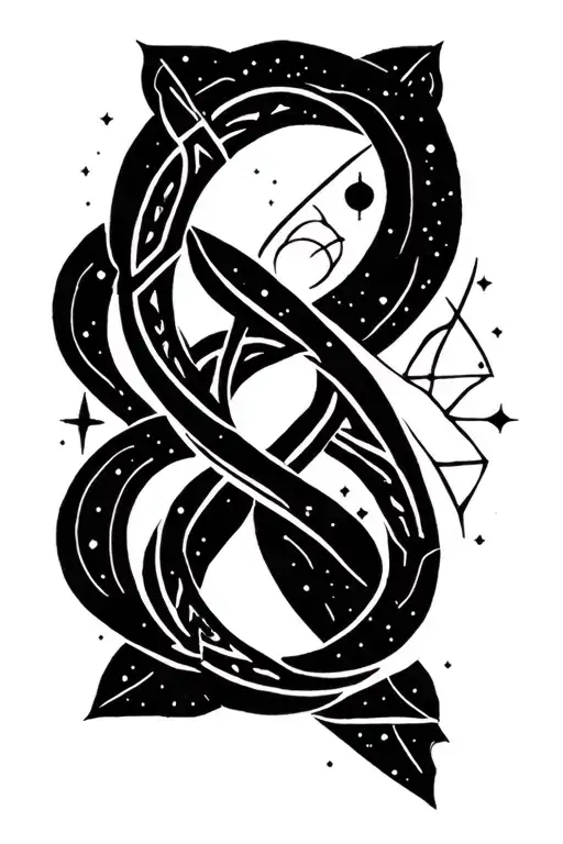 Trinity Knot Design Incorporating Geometrical And Mandala Designs With Outer Space