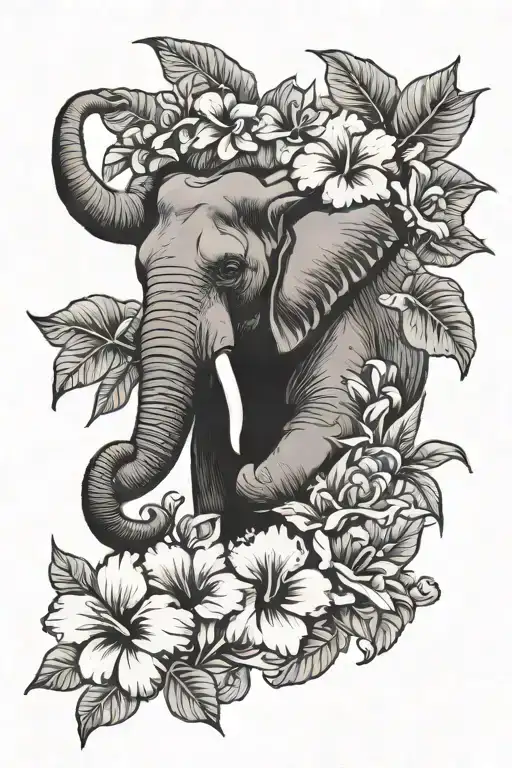 Hibiscus Flowers And Elephant Head
