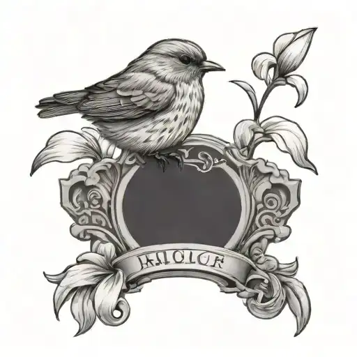 Gravestone Engraved With A Lily Flower And A Robin Perched On Top Of The Gravestone