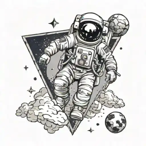 Diamond Shape With Stars Inside And A Astronaut Floating