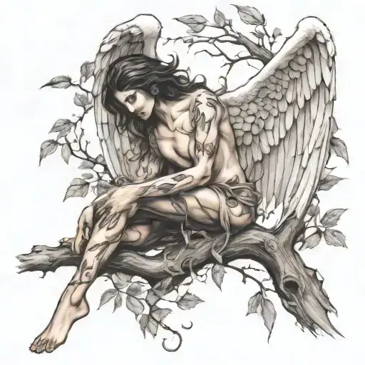 Fallen Angel From A Tree Branch Intertwined