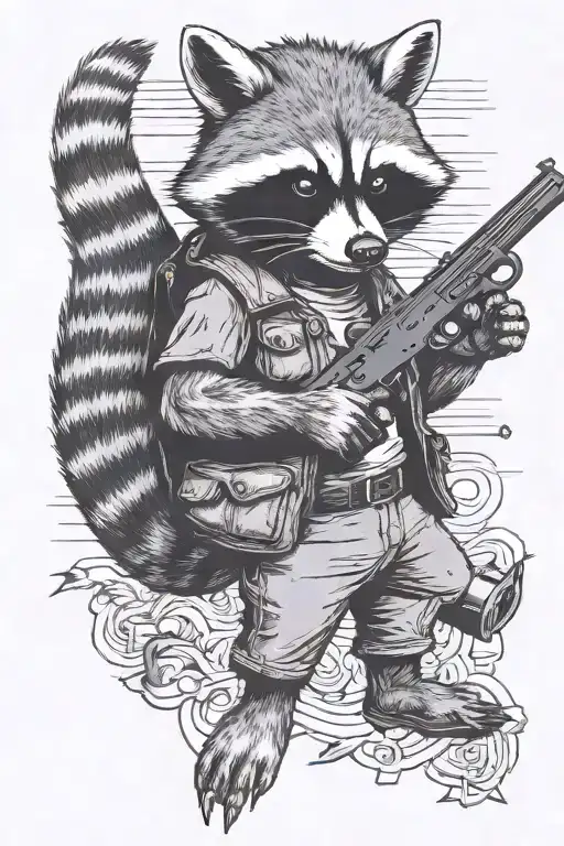 Raccoon Holding A Gun With A Middle Finger With Feral Written Under It