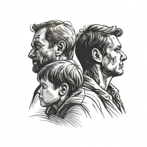 Silhouette Of A Father And His Two Sons Looking