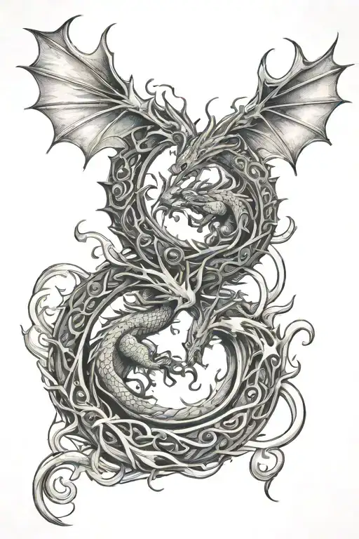 Two Dragons Flying Upwards Spiraling Together Symbolizing Love