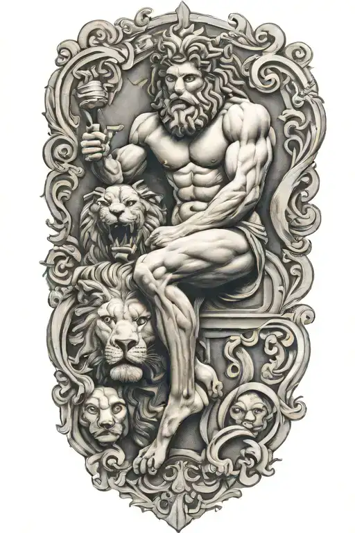 Greek God Atlas And Lion