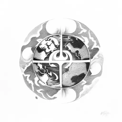 Ying Yang With Elements Of Earth And Nature