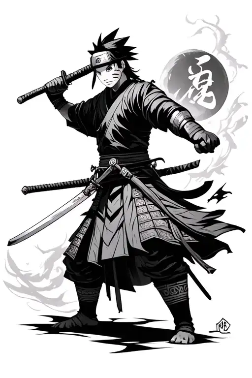 Samurai Warrior Wielding A Sword Adding Naruto Patterns