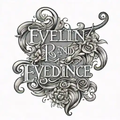 Name Tattoo That Says Evelina And Cadence Underneath And To The Right And The Date 12-05-28